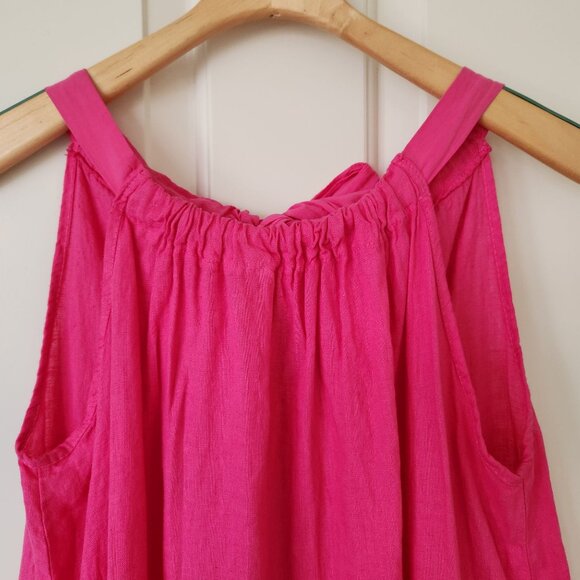 Bellambra Bright Pink Sleeveless Tiered Linen Dress Bow Coquette Elle Woods Cute - Picture 3 of 11